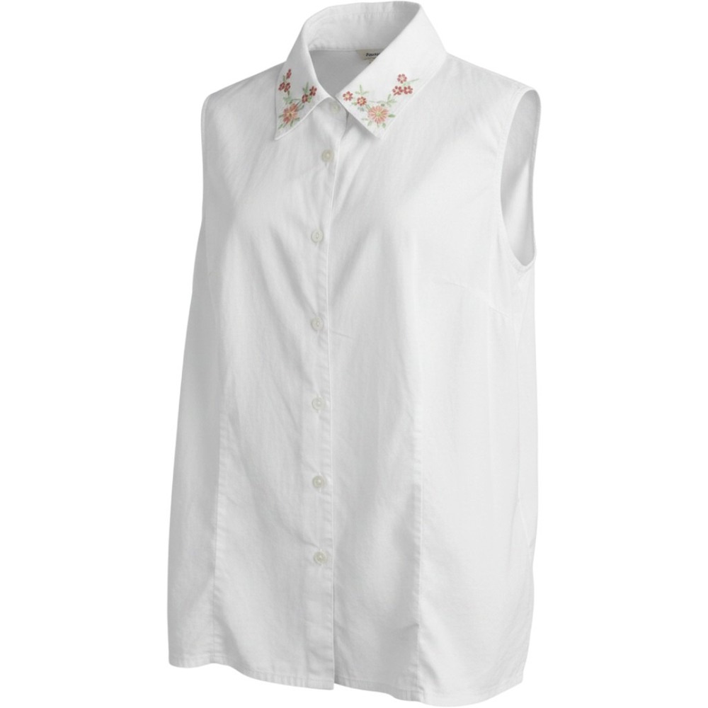 Basic Editions Plus  Women's White Embroidered Floral Button Down Top Size 18